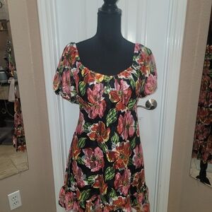 Betsey Johnson Black Dress with Pink and Red Floral Pattern